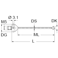M5 рубиновый шарик Ø5 мм, стержень из карбида вольфрама, L 75 мм, ML 65 мм, для систем ZEISS A-5555-0026